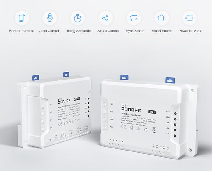 SONOFF Smart Διακόπτης 4CH PRO R3, 4 θέσεων, 40A, RF control (Λευκό) 6
