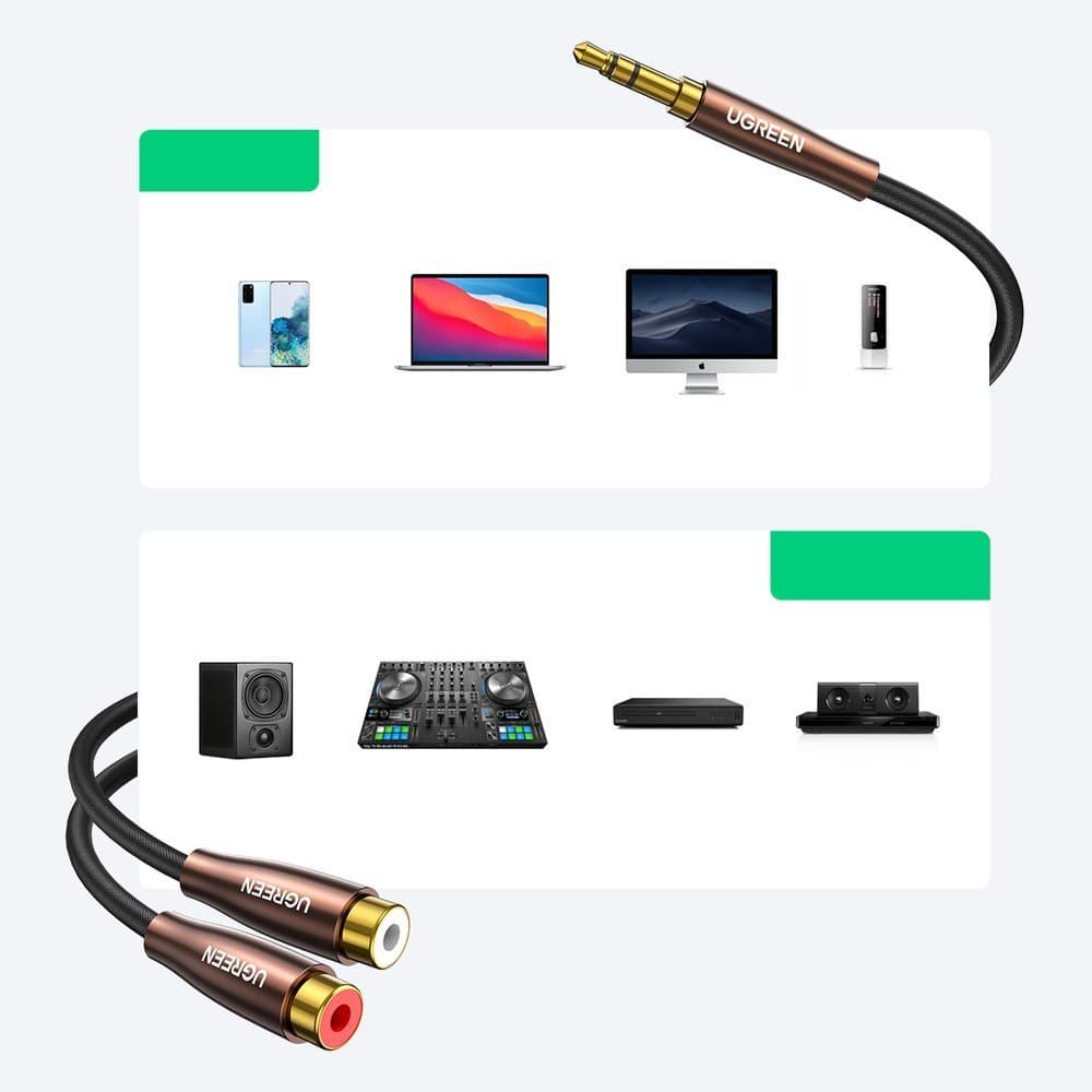 Ugreen cable audio cable 3.5 mm mini jack - 2xRCA (female) 25 cm black (AV194 50129) 4