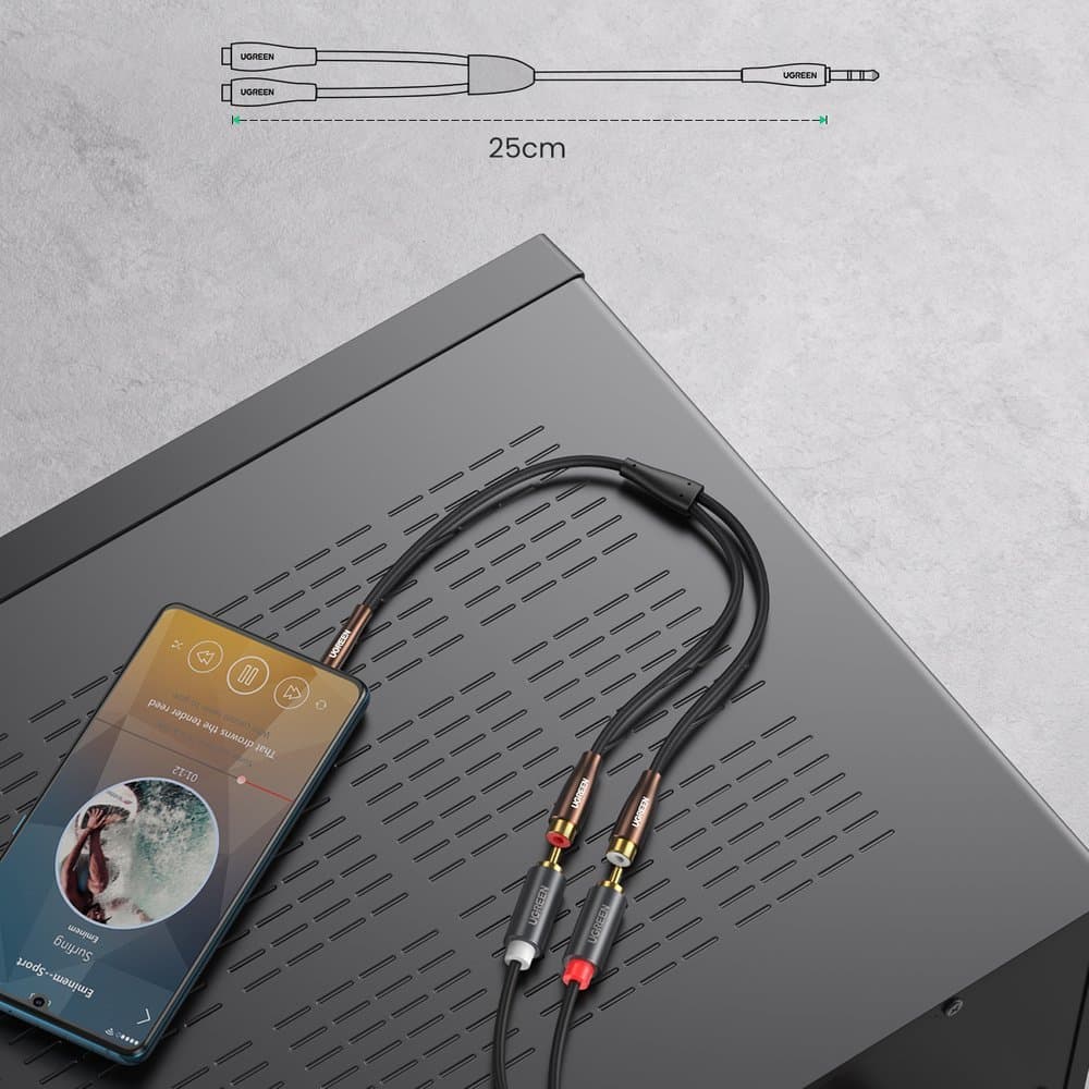 Ugreen cable audio cable 3.5 mm mini jack - 2xRCA (female) 25 cm black (AV194 50129) 5