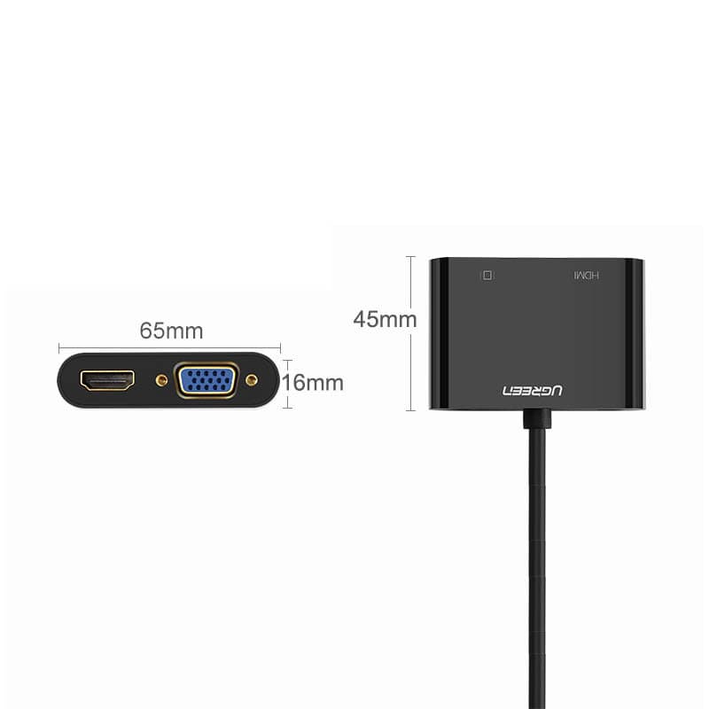 Ugreen adapter converter HDMI - VGA / HDMI + mini jack 3.5mm Μαύρο (CM101) 12