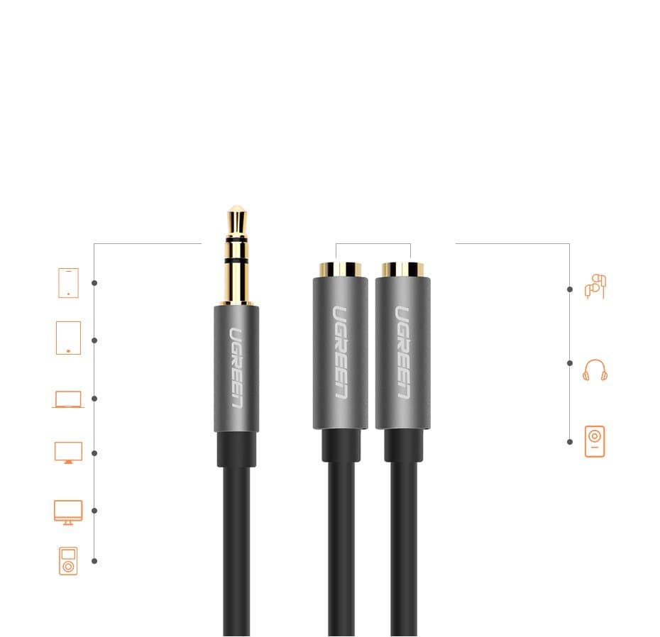 Ugreen cable 3.5 mm headphone splitter mini jack AUX 20cm (2 x audio output) silver (10532) 3