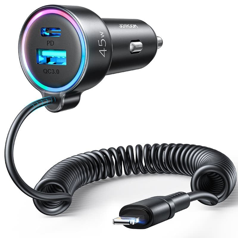 Joyroom fast car charger 3 in 1 with Lightning cable 1.5m 45W black (JR-CL08)
