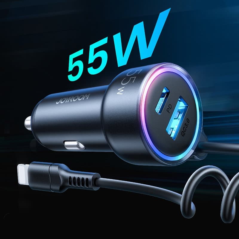 Joyroom fast car charger 3 in 1 with Lightning cable 1.5m 45W black (JR-CL08) 3
