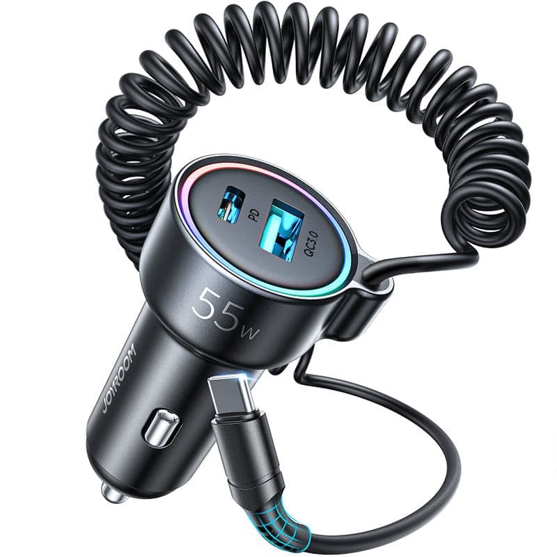 Joyroom fast car charger 3 in 1 with USB Type C cable 1.5m 55W black (JR-CL07) 2