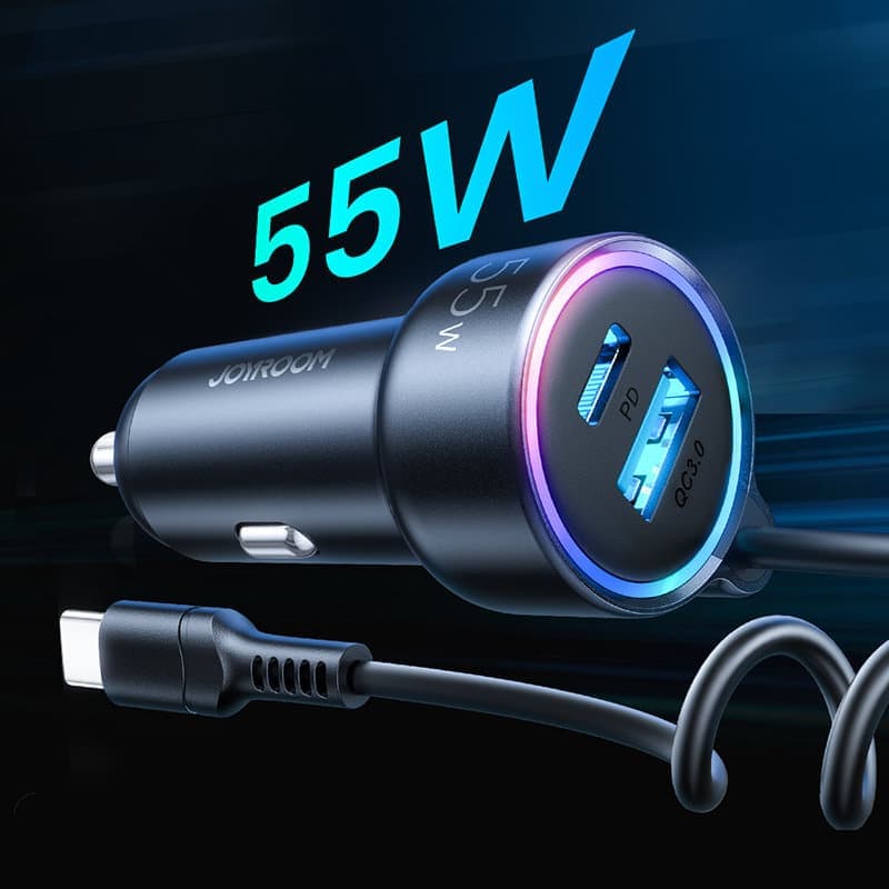 Joyroom fast car charger 3 in 1 with USB Type C cable 1.5m 55W black (JR-CL07) 3