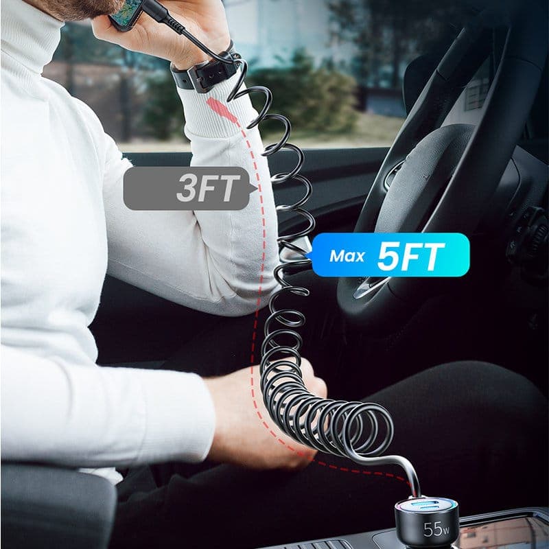 Joyroom fast car charger 3 in 1 with USB Type C cable 1.5m 55W black (JR-CL07) 4