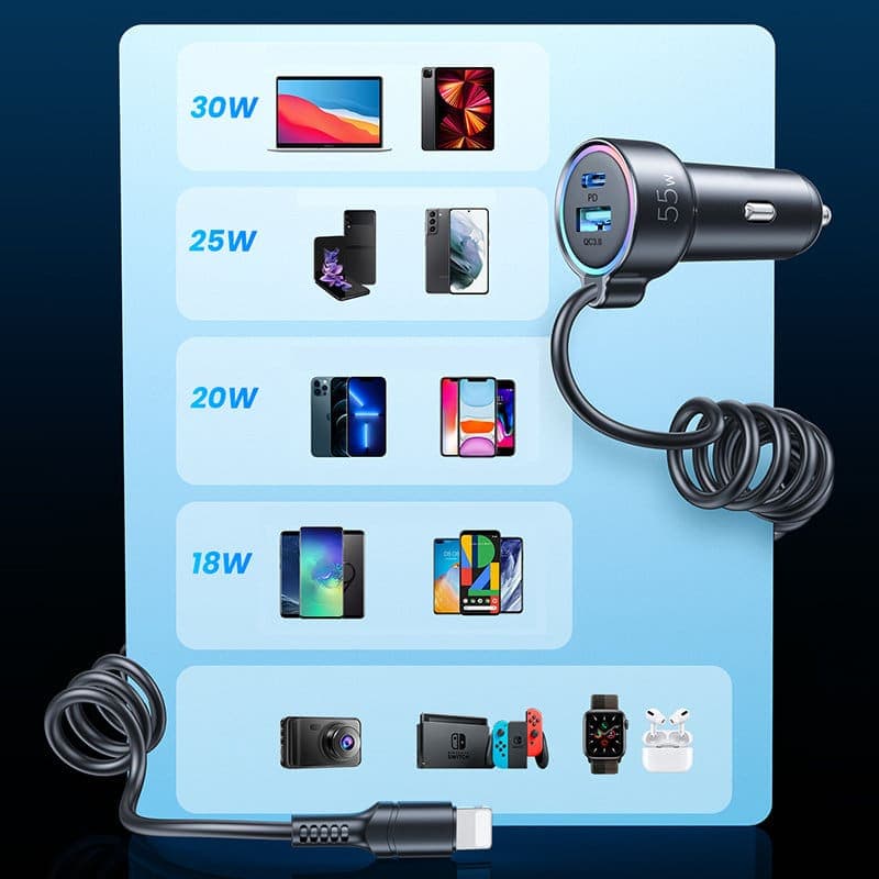 Joyroom fast car charger 3 in 1 with USB Type C cable 1.5m 55W black (JR-CL07) 8