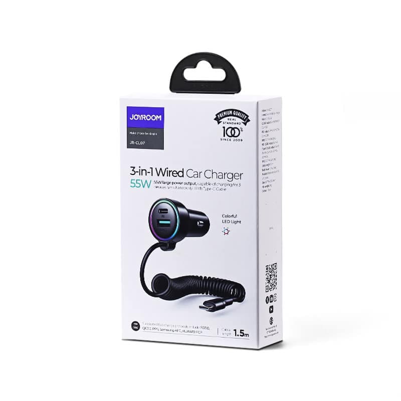 Joyroom fast car charger 3 in 1 with USB Type C cable 1.5m 55W black (JR-CL07) 5