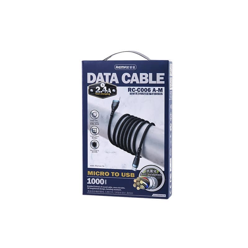 Remax USB cable - micro USB for charging and data transmission 2.4A 1m (Μαύρο) (RC-C006) 3