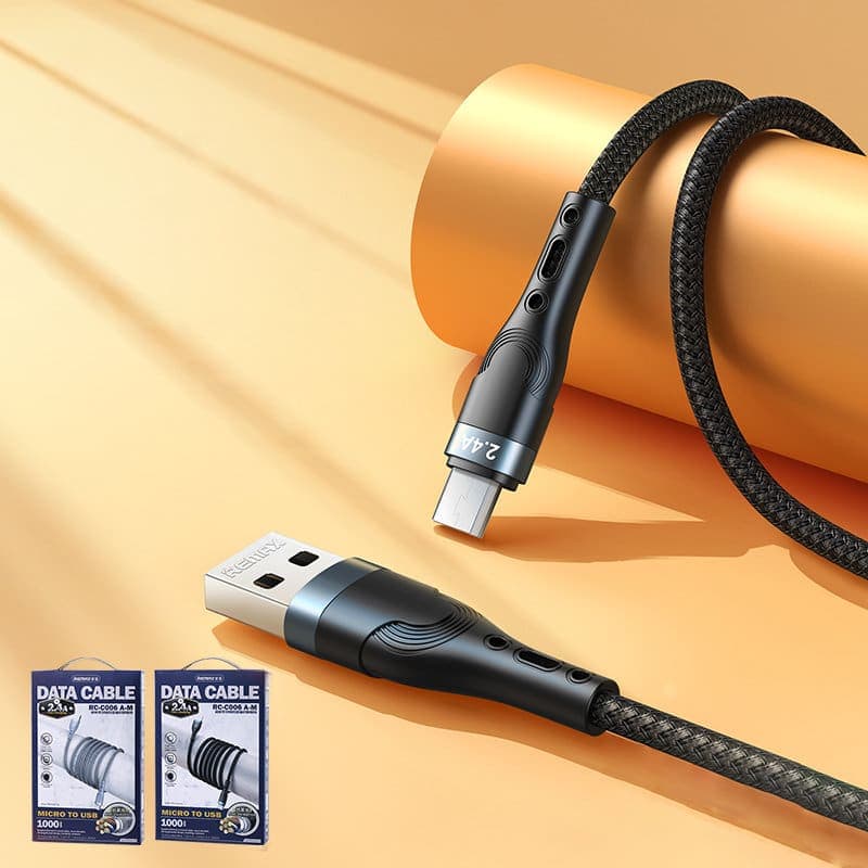 Remax USB cable - micro USB for charging and data transmission 2.4A 1m (Μαύρο) (RC-C006) 2