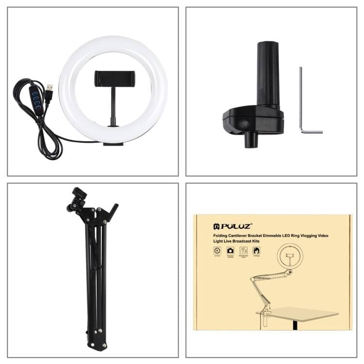 Puluz Desktop arm stand with 20cm LED Vlogging Ring PKT3089B 3
