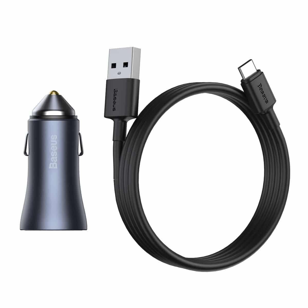Baseus Golden Contactor Pro car charger, 2x USB, 40W + cable USB to USB-C 1m (gray) 2