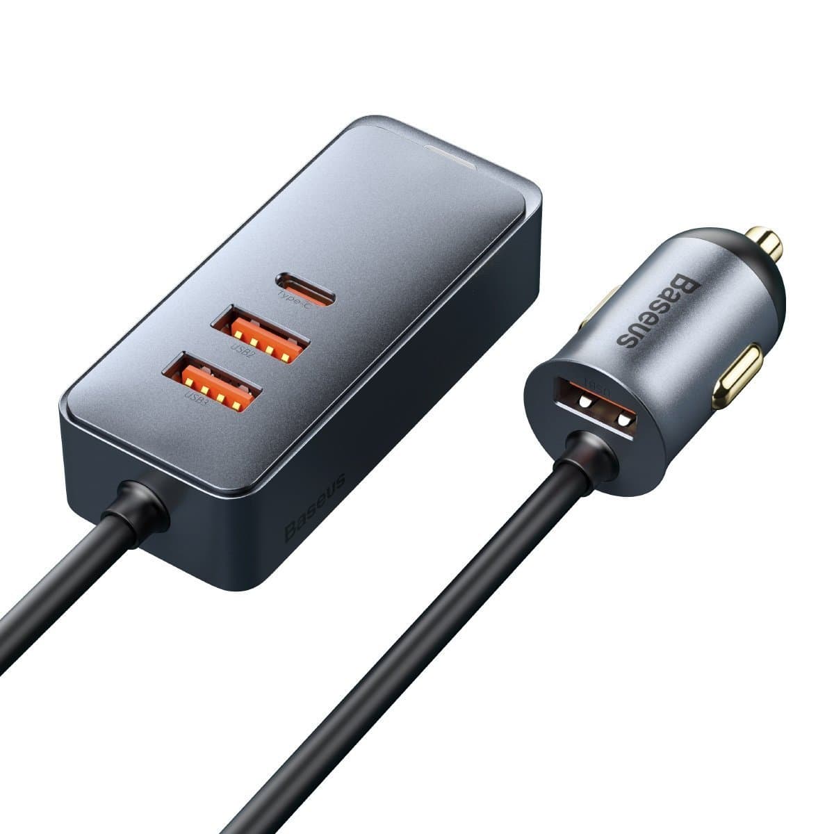Baseus Share Together car charger with extension cord, 3x USB, USB-C, 120W (gray) 3