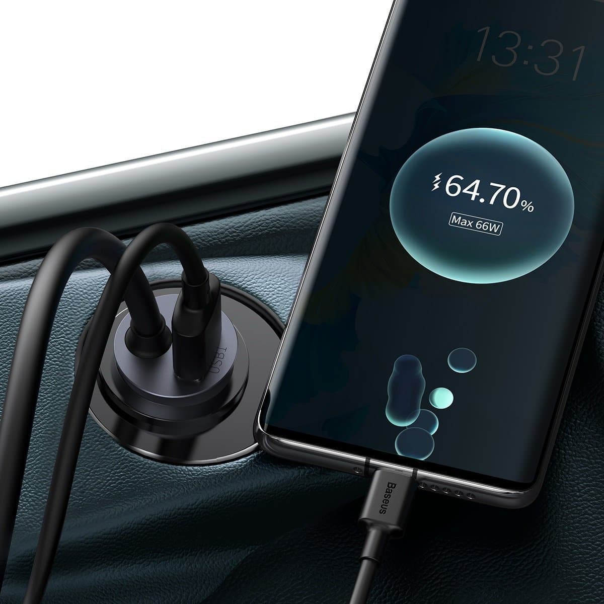 Baseus Share Together car charger with extension cord, 3x USB, USB-C, 120W (gray) 9