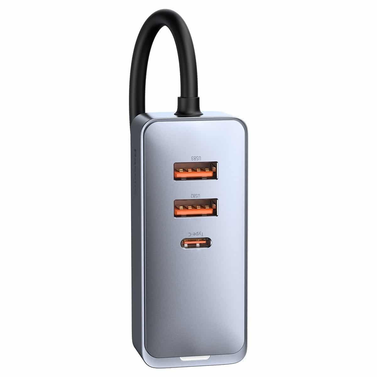 Baseus Share Together car charger with extension cord, 3x USB, USB-C, 120W (gray) 4