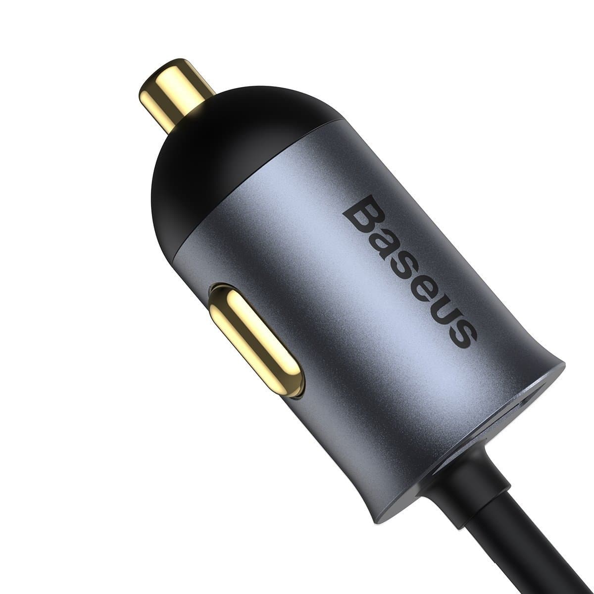 Baseus Share Together car charger with extension cord, 3x USB, USB-C, 120W (gray) 5