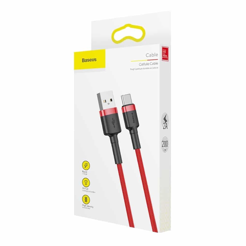 Baseus Cafule Καλώδιο durable nylon cable USB / USB-C QC3.0 2A 2M Κόκκινο (CATKLF-C09) 9