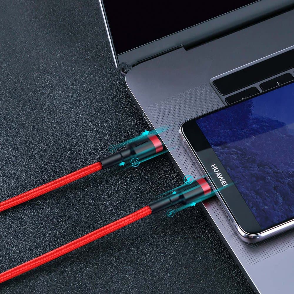Baseus Cafule Καλώδιο Durable Nylon Cord USB-C PD / USB-C PD PD2.0 60W 20V 3A QC3.0 2M Κόκκινο (CATKLF-H09) 10