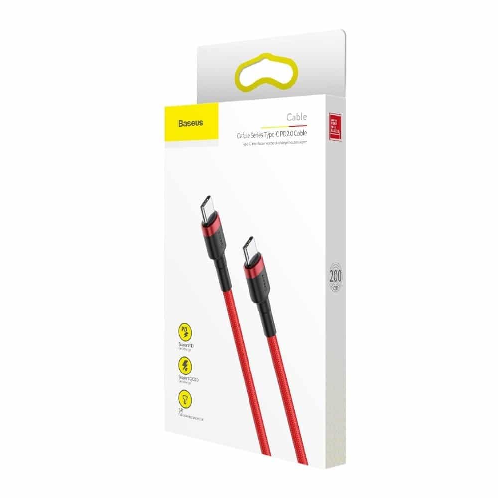 Baseus Cafule Καλώδιο Durable Nylon Cord USB-C PD / USB-C PD PD2.0 60W 20V 3A QC3.0 2M Κόκκινο (CATKLF-H09) 12