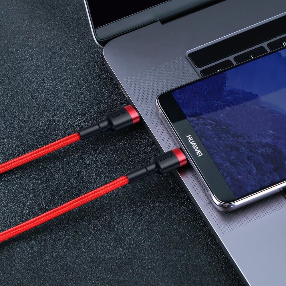 Baseus Cafule Καλώδιο Durable Nylon Cord USB-C PD / USB-C PD PD2.0 60W 20V 3A QC3.0 2M Κόκκινο (CATKLF-H09) 6