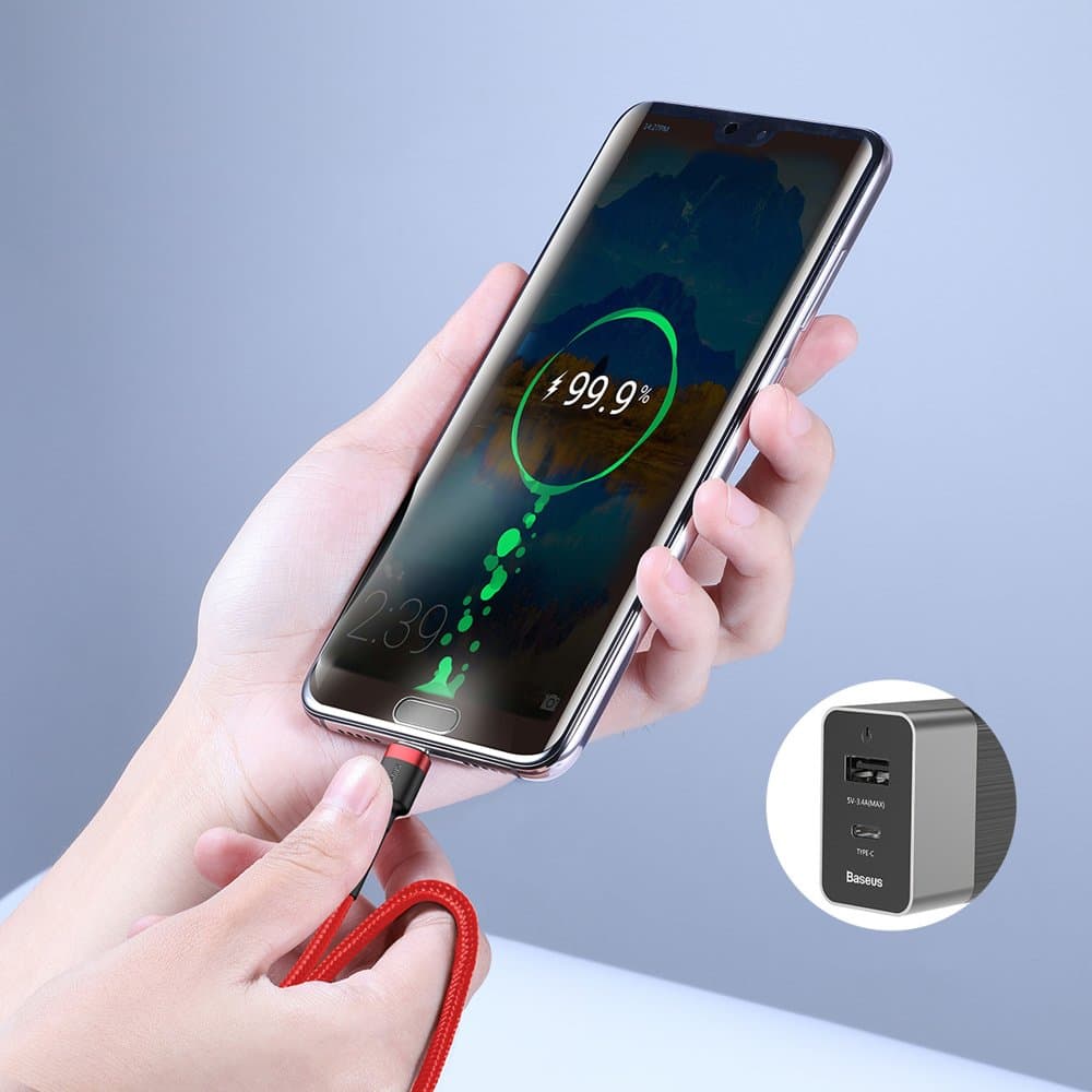 Baseus Cafule Καλώδιο Durable Nylon Cord USB-C PD / USB-C PD PD2.0 60W 20V 3A QC3.0 2M Κόκκινο (CATKLF-H09) 9