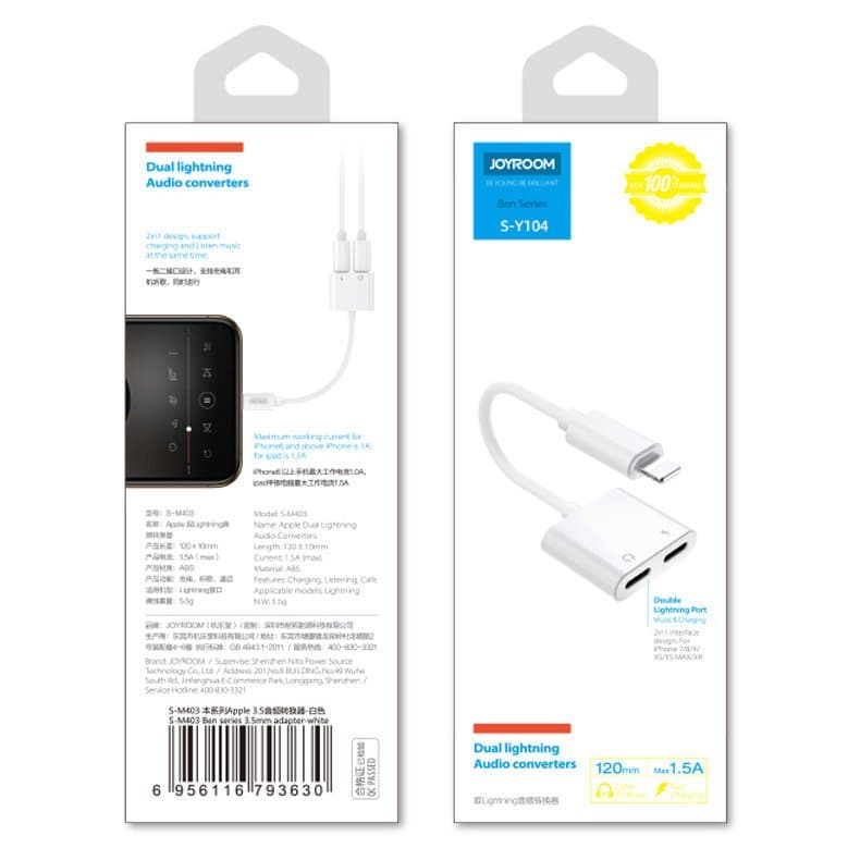 Joyroom Lightning - 2x Lightning headphone adapter audio and charging white (S-Y104) 5