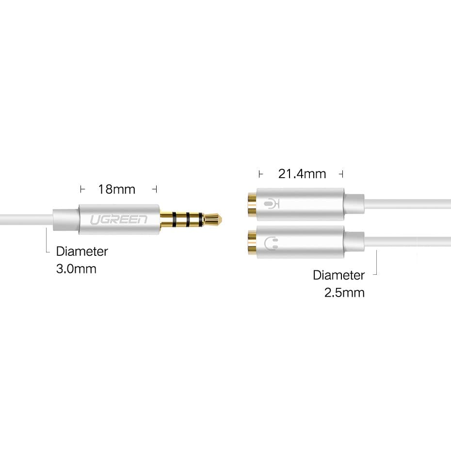 Ugreen cable cable headphone splitter 3.5 mm mini jack AUX microphone 20cm (microphone + stereo output) silver (30619) 10
