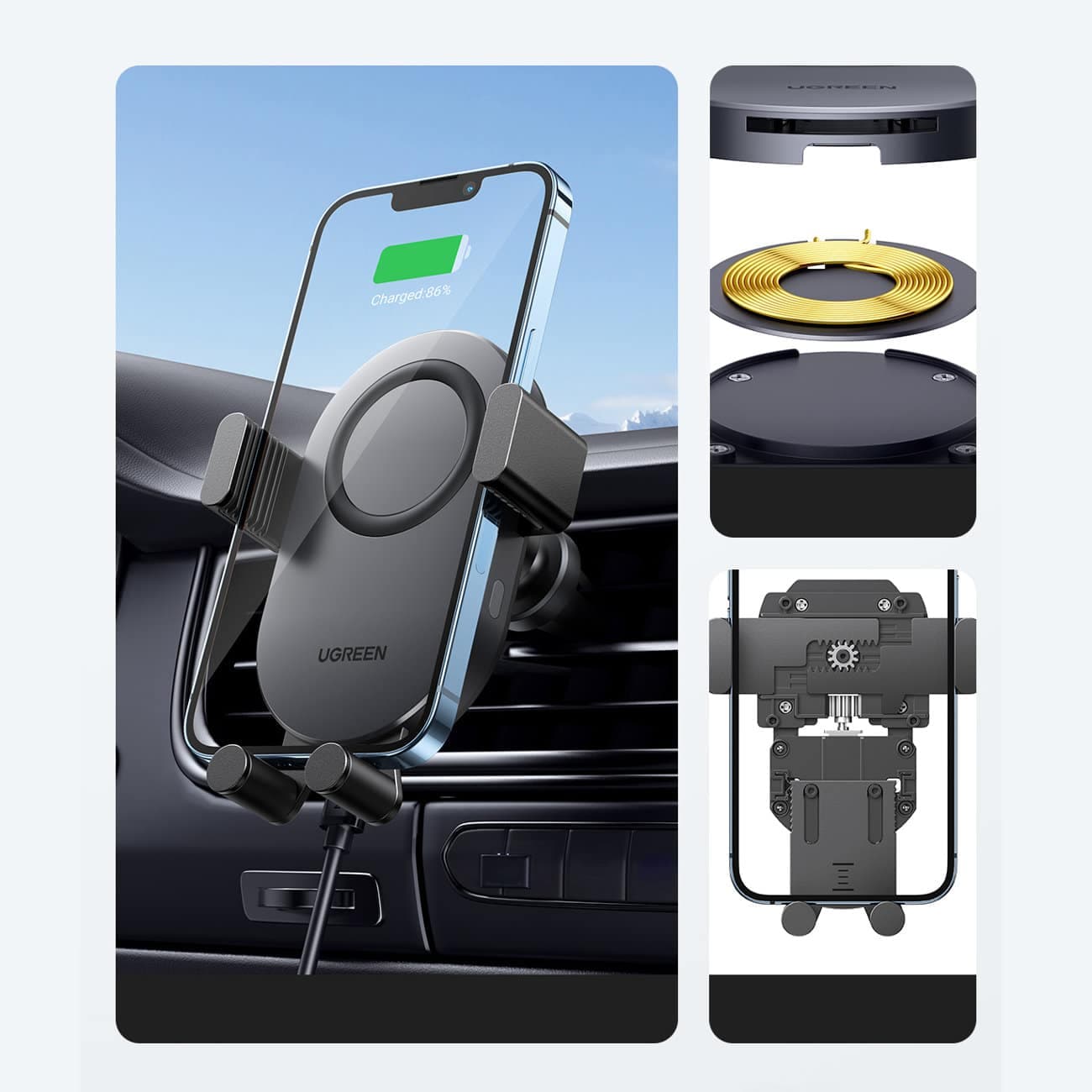 Ugreen Car Qi Wireless Charger 15W Car Phone Holder on Ventilation Grille Μαύρο (40118 CD256) 2