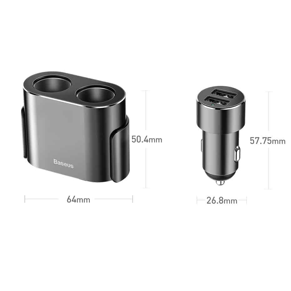 Baseus Car Charger Splitter 2x USB 3.1A 17W + 2x Cigarette Lighter Socket 80W black (CRDYQ-01) 18
