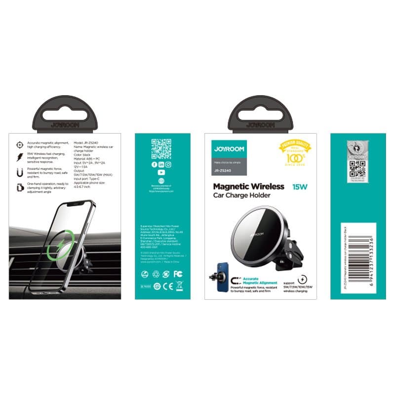 Joyroom Car Holder Qi Wireless Induction Charger 15W (MagSafe for iPhone Compatible) Black (JR-ZS240) 5