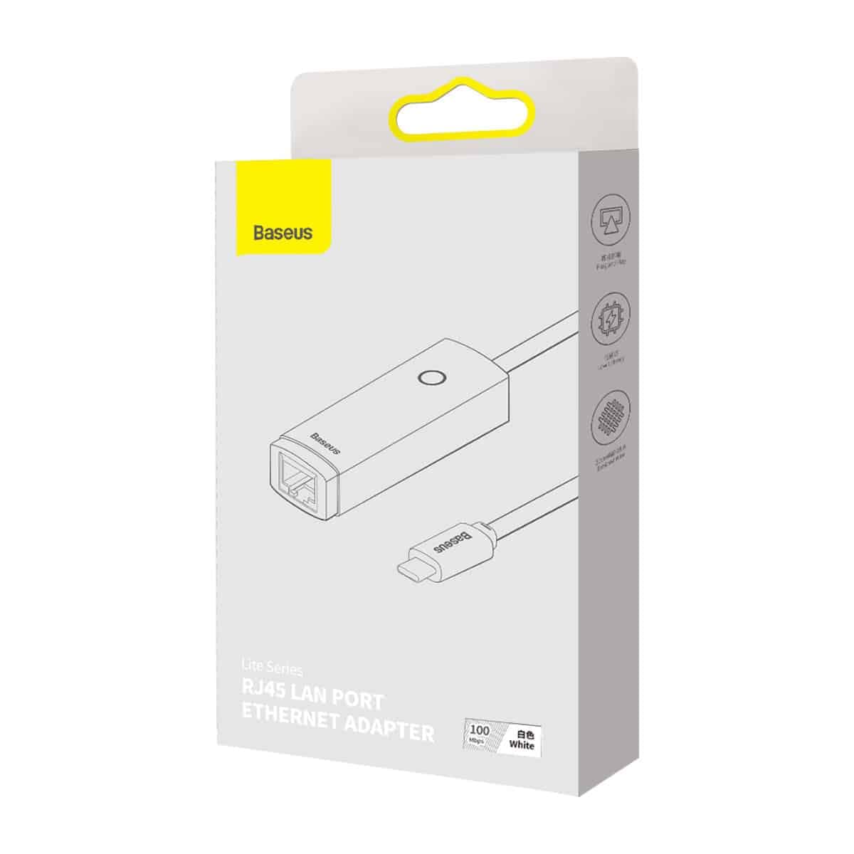 Baseus Lite Series external network card USB Type C - RJ-45 (100Mbps) white (WKQX000202) 5