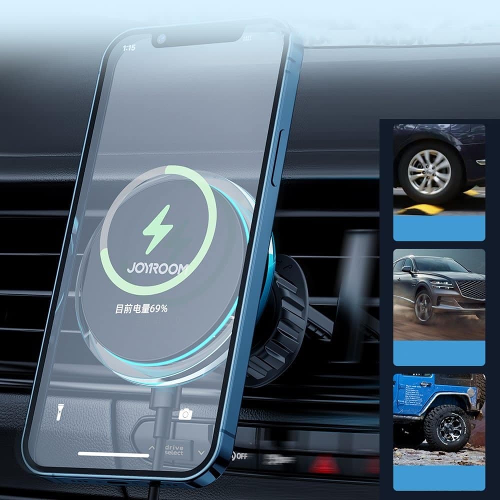 Joyroom Air Vent Car Phone Holder with 15W Qi Wireless Charger (MagSafe Compatible) Ασημένιο (JR-ZS291) 15