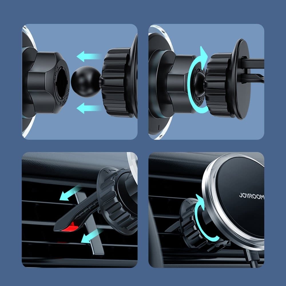 Joyroom Air Vent Car Phone Holder with 15W Qi Wireless Charger (MagSafe Compatible) Ασημένιο (JR-ZS291) 22