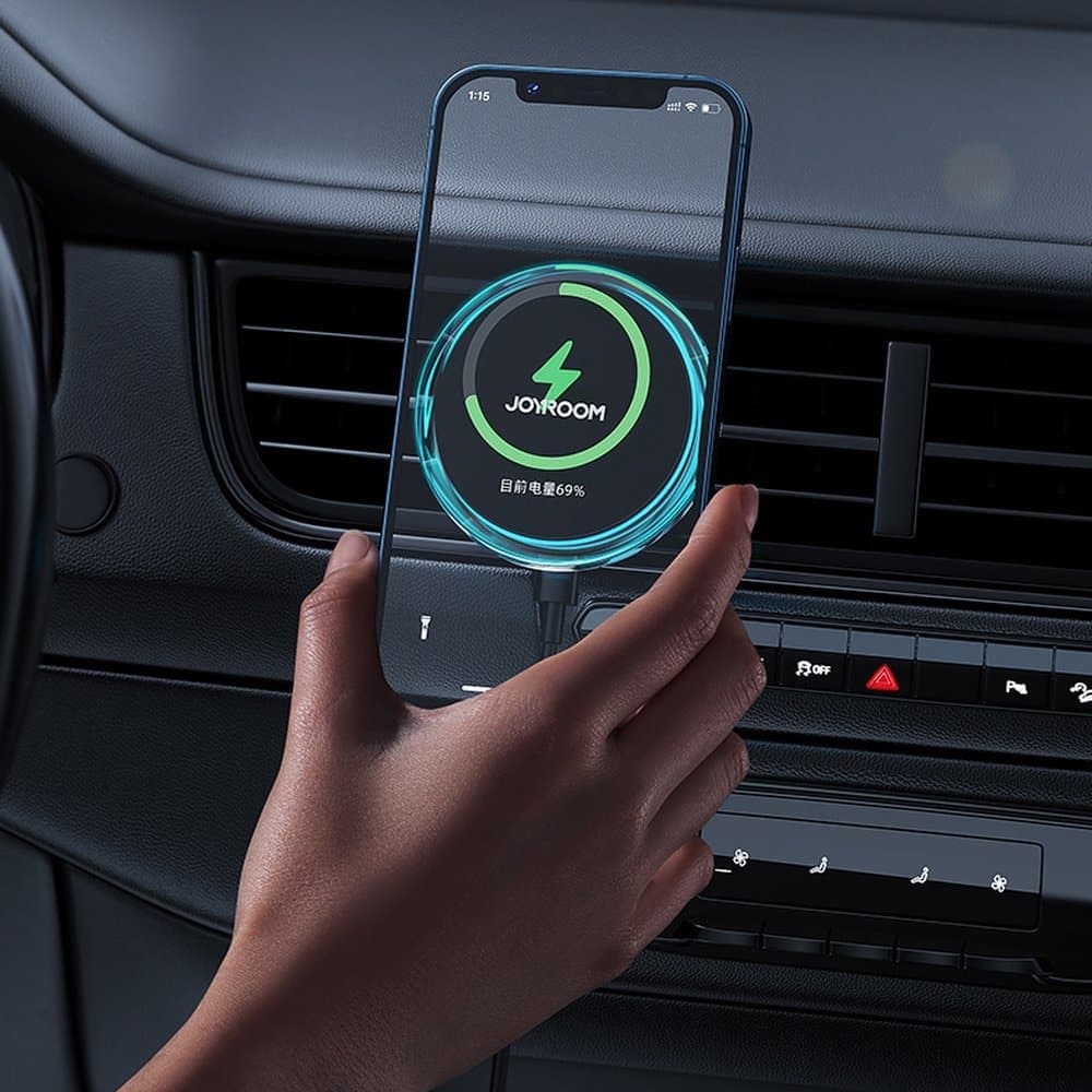 Joyroom Air Vent Car Phone Holder with 15W Qi Wireless Charger (MagSafe Compatible) Ασημένιο (JR-ZS291) 24