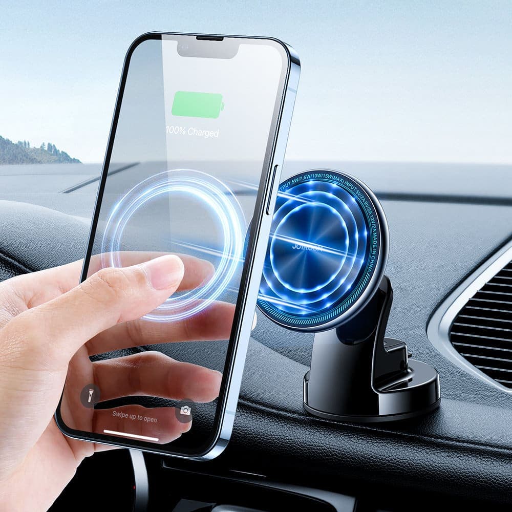 Joyroom Car Magnetic Holder Qi Wireless Induction Charger 15W (MagSafe Compatible for iPhone) Dashboard Ασημένιο (JR-ZS290) 7