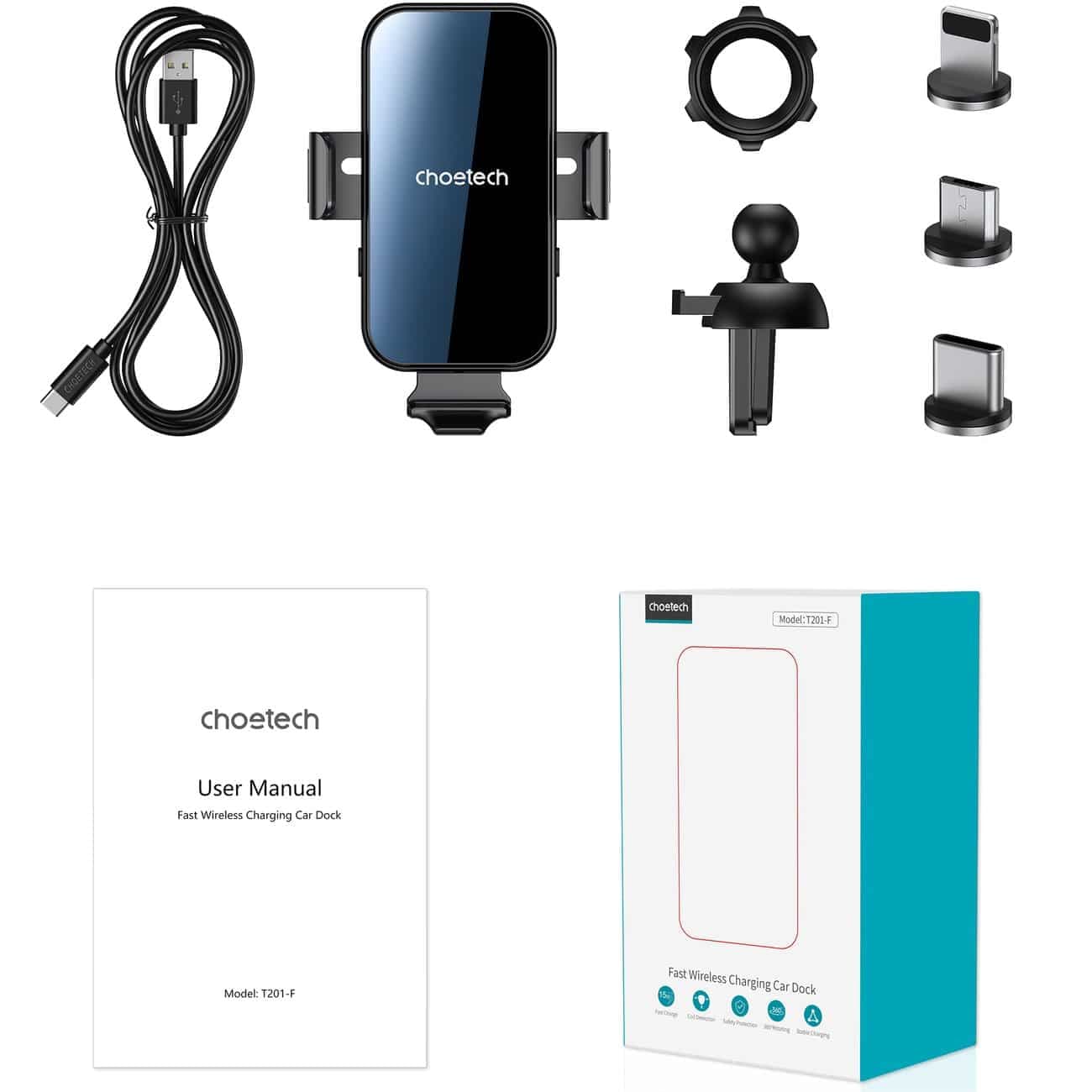 Choetech induction charger with holder + magnetic tips Μαύρο (T201-F) 5