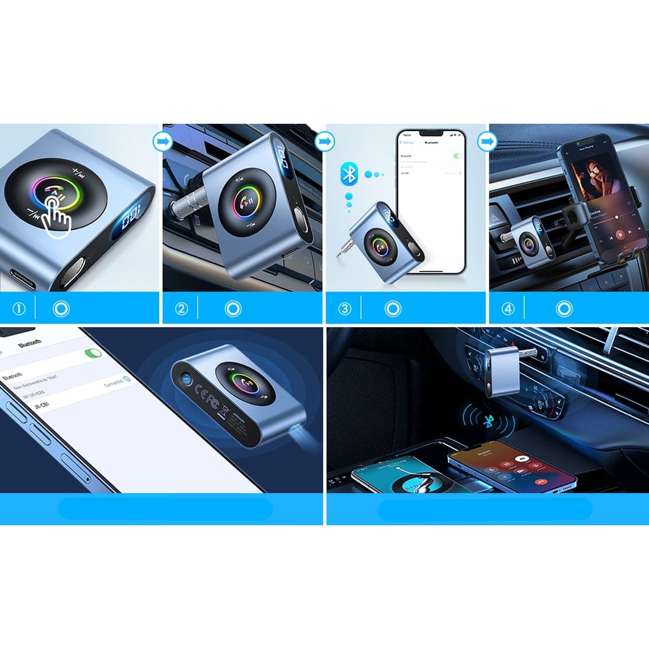 Joyroom car Bluetooth 5.3 receiver and hands-free kit for AUX 3.5mm mini jack port (JR-CB1) 5