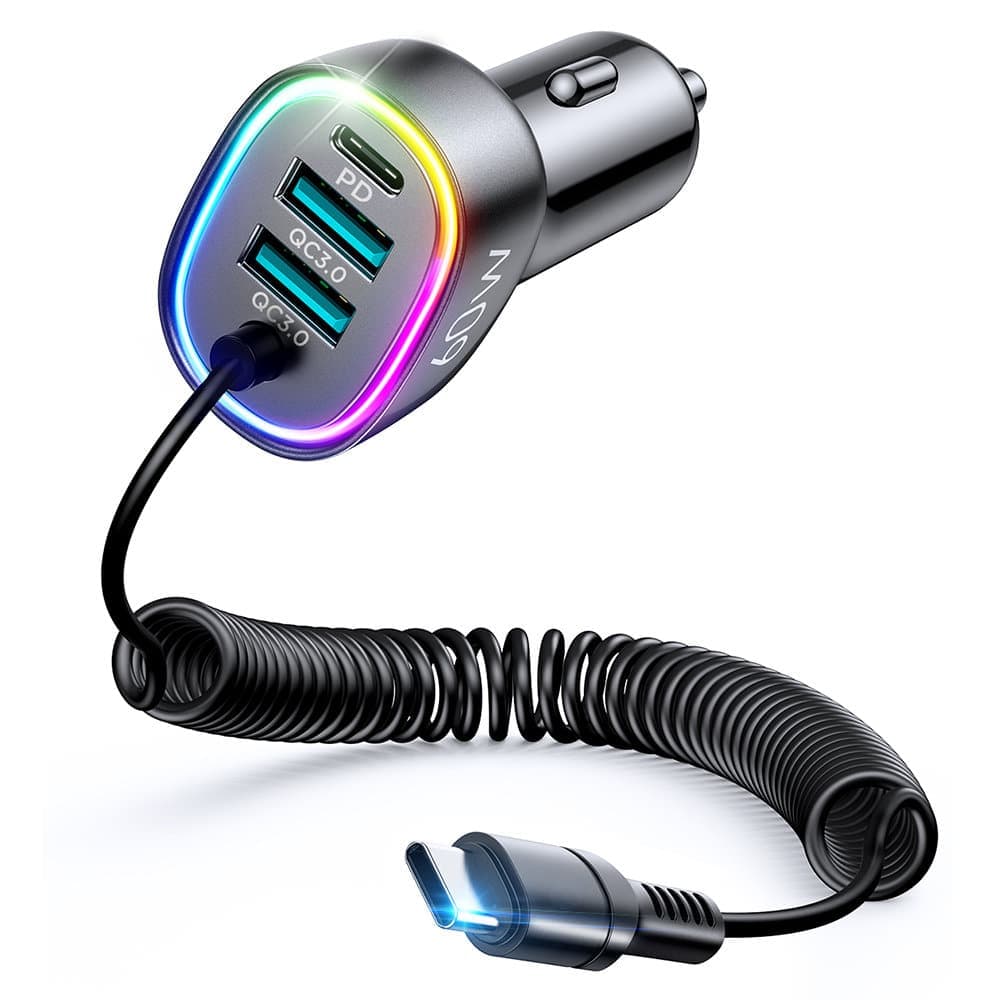 Joyroom 4 in 1 fast car charger PD, QC3.0, AFC, FCP with USB Type C cable 1.6m 60W Μαύρο (JR-CL19)