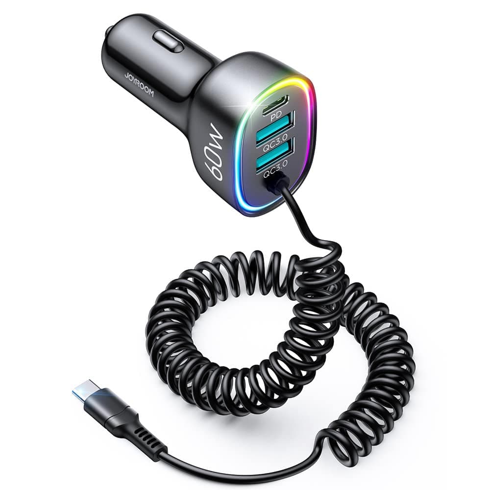 Joyroom 4 in 1 fast car charger PD, QC3.0, AFC, FCP with USB Type C cable 1.6m 60W Μαύρο (JR-CL19) 2