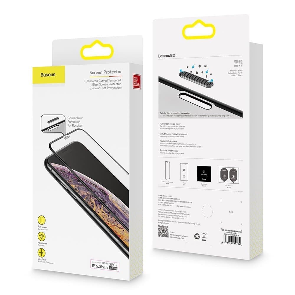 Baseus 2x full screen glass with 0.3mm Full Screen frame 9H iPhone 11 Pro / iPhone XS / iPhone X + black positioner (SGAPIPH58-WD01) 18