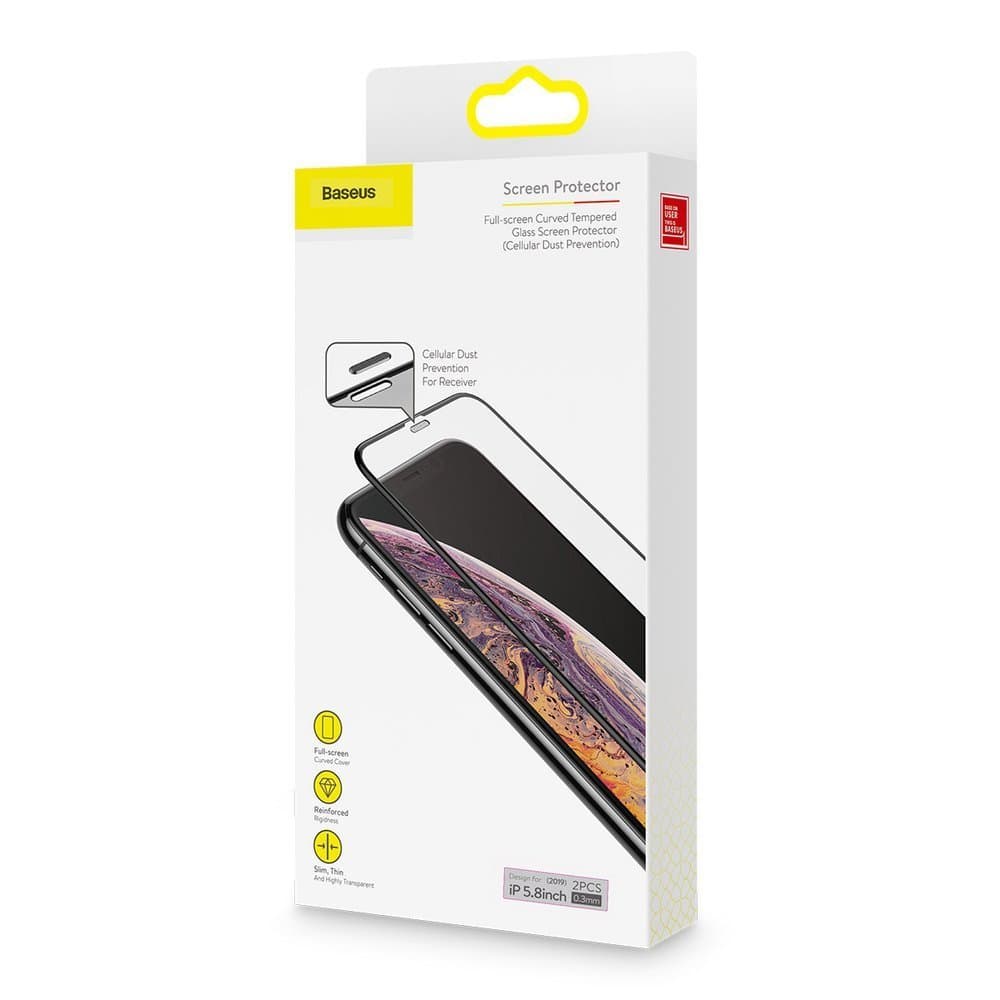 Baseus 2x full screen glass with 0.3mm Full Screen frame 9H iPhone 11 Pro / iPhone XS / iPhone X + black positioner (SGAPIPH58-WD01) 19