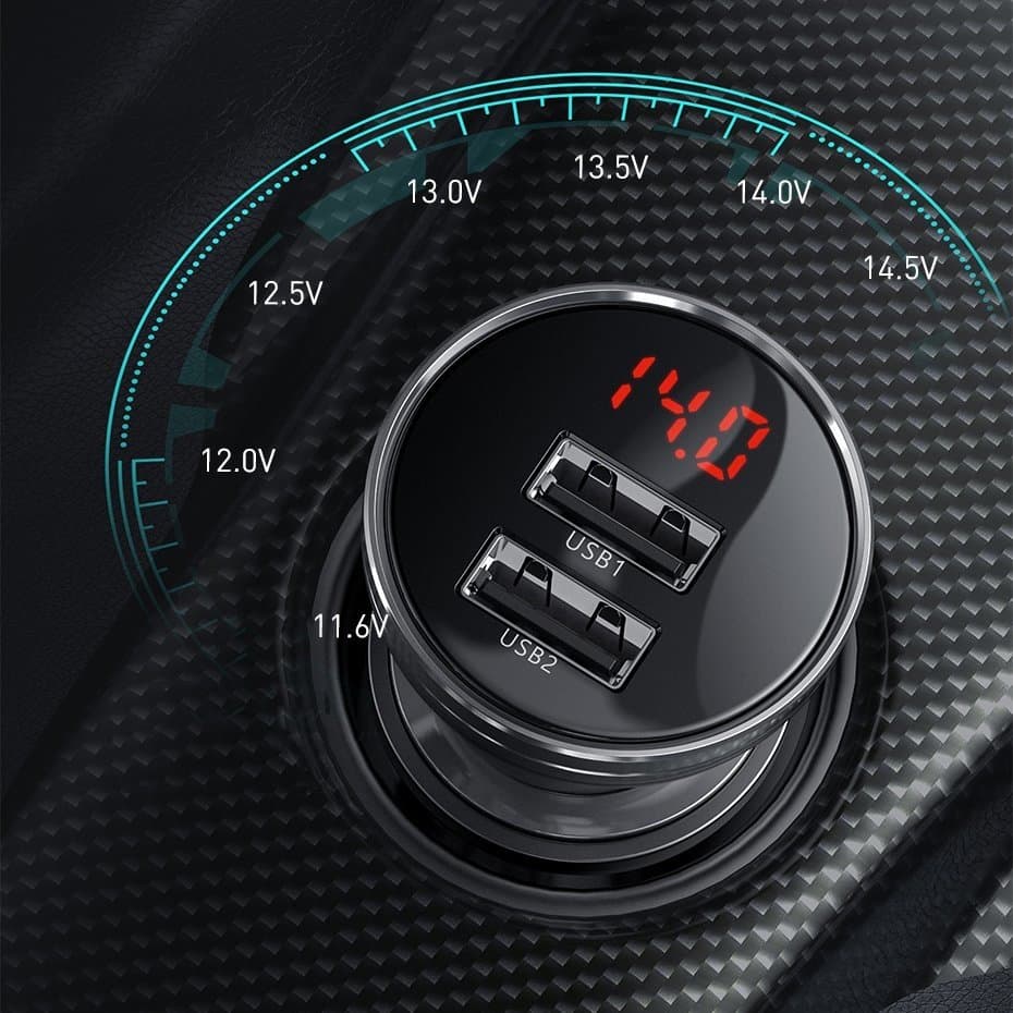 Baseus 2x USB 4.8A 24W car charger with LCD + 3in1 cable USB - USB Type C / micro USB / Lightning 1.2m black (TZCCBX-0G) 10