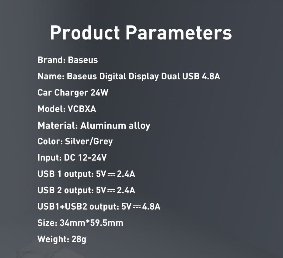 Baseus 2x USB 4.8A 24W car charger with LCD + 3in1 cable USB - USB Type C / micro USB / Lightning 1.2m black (TZCCBX-0G) 14