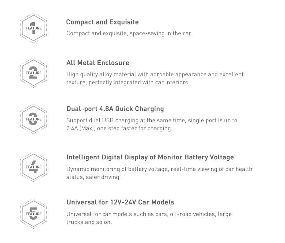 Baseus 2x USB 4.8A 24W car charger with LCD + 3in1 cable USB - USB Type C / micro USB / Lightning 1.2m black (TZCCBX-0G) 16