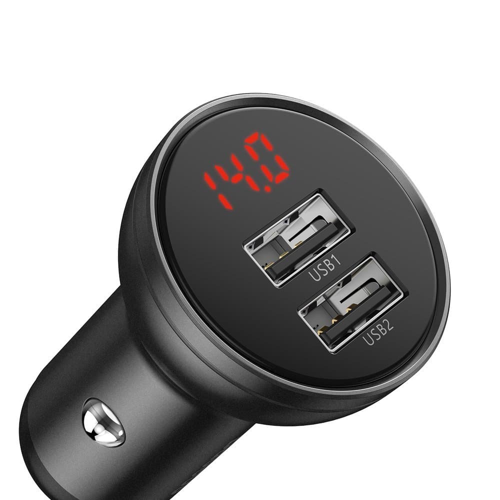 Baseus 2x USB 4.8A 24W car charger with LCD + 3in1 cable USB - USB Type C / micro USB / Lightning 1.2m black (TZCCBX-0G) 5