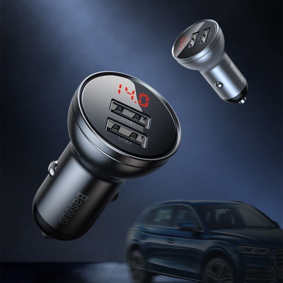 Baseus 2x USB 4.8A 24W car charger with LCD + 3in1 cable USB - USB Type C / micro USB / Lightning 1.2m black (TZCCBX-0G) 7