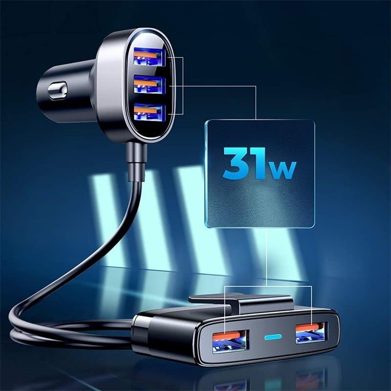 Joyroom fast car charger 5x USB 6.2 A with extension cable black (JR-CL03) 3