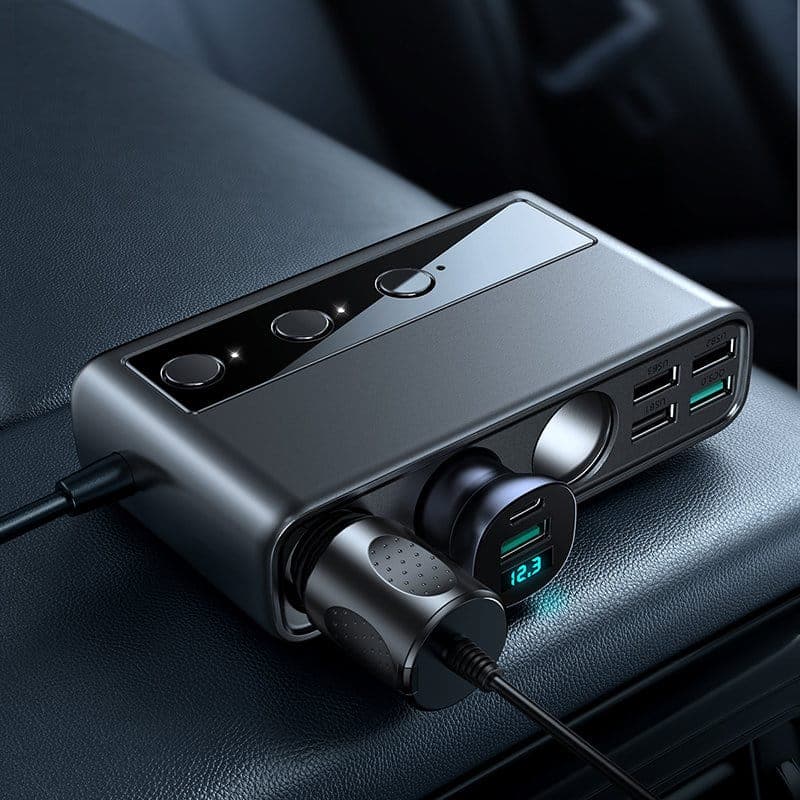 Joyroom 9in1 laptop car charger 154W - 5x USB/1x USB Type C/3x cigarette lighter socket Power Delivery/Quick Charge/PPS/AFC/FCP (JR-CL06) (Μαύρο) 5