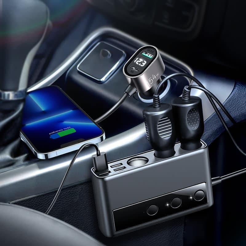 Joyroom 9in1 laptop car charger 154W - 5x USB/1x USB Type C/3x cigarette lighter socket Power Delivery/Quick Charge/PPS/AFC/FCP (JR-CL06) (Μαύρο) 6