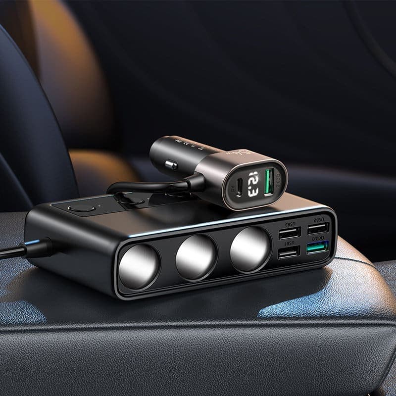 Joyroom 9in1 laptop car charger 154W - 5x USB/1x USB Type C/3x cigarette lighter socket Power Delivery/Quick Charge/PPS/AFC/FCP (JR-CL06) (Μαύρο) 8